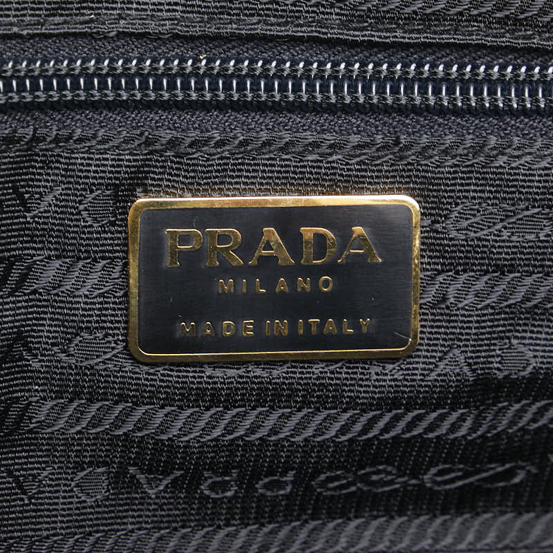 プラダ 三角ロゴプレート クロコ型押し ハンドバッグ ブラック ブラウン ナイロン レザー レディース PRADA 【中古】