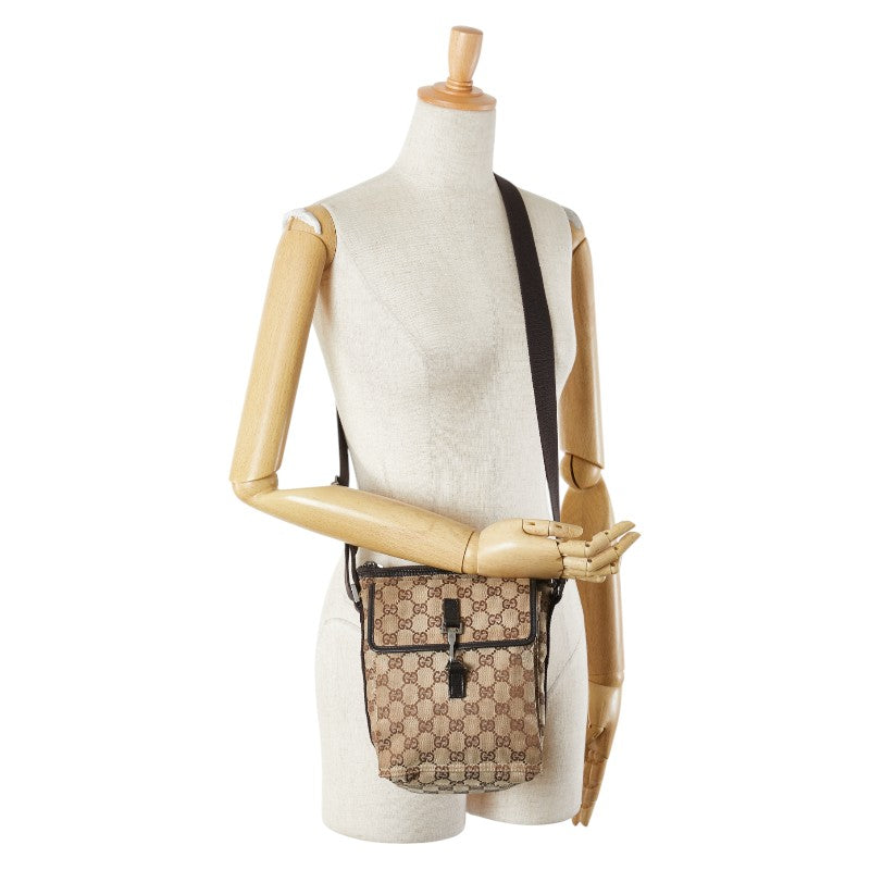 グッチ GGキャンバス 斜め掛け ショルダーバッグ 92646 002214 ベージュ ブラウン キャンバス レザー レディース GUCCI 【中古】