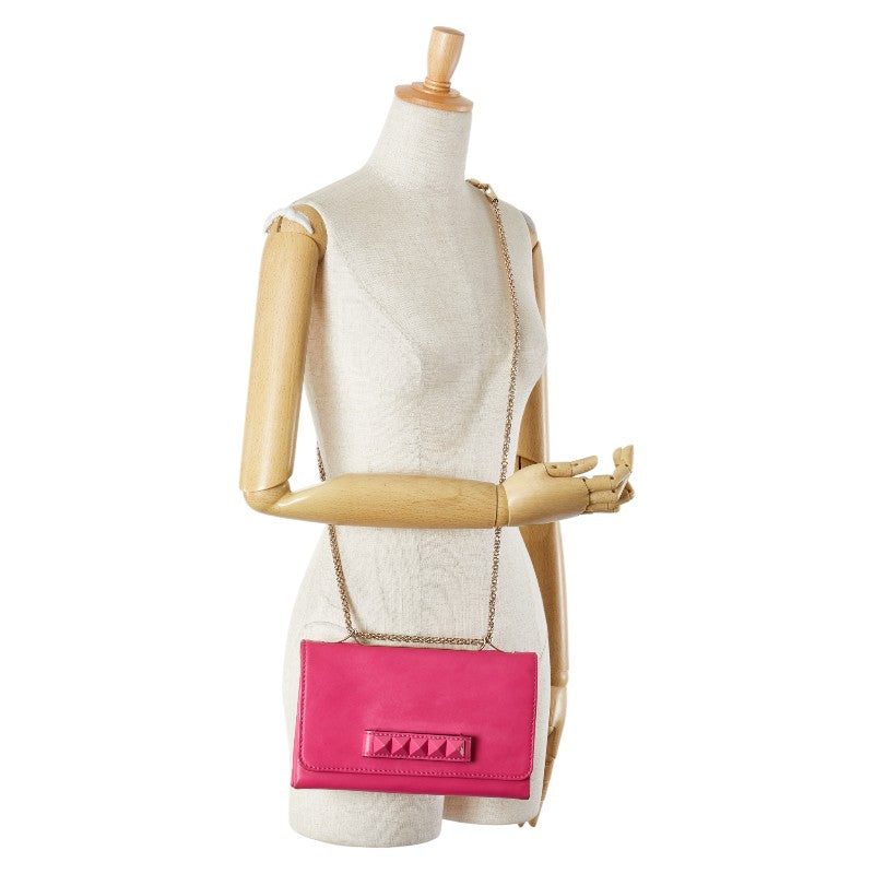 ヴァレンティノ ロックスタッズ チェーン ショルダーバッグ ピンク レザー レディース VALENTINO 【中古】
