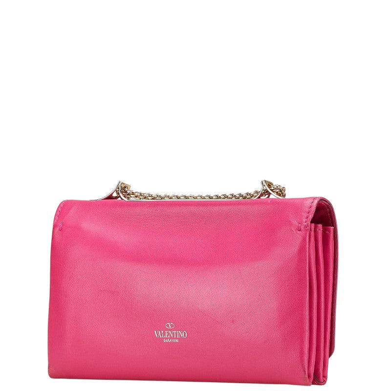 ヴァレンティノ ロックスタッズ チェーン ショルダーバッグ ピンク レザー レディース VALENTINO 【中古】