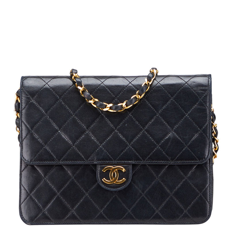 シャネル マトラッセ ココマーク チェーン ショルダーバッグ ブラック ラムスキン レディース CHANEL 【中古】