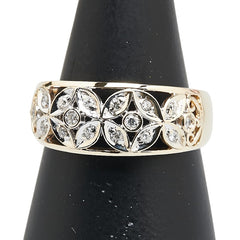 K18YG イエローゴールド ダイヤ0.15ct リーフ モチーフ リング 指輪 レディース 14.5号 【中古】