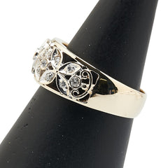 K18YG イエローゴールド ダイヤ0.15ct リーフ モチーフ リング 指輪 レディース 14.5号 【中古】