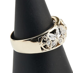 K18YG イエローゴールド ダイヤ0.15ct リーフ モチーフ リング 指輪 レディース 14.5号 【中古】