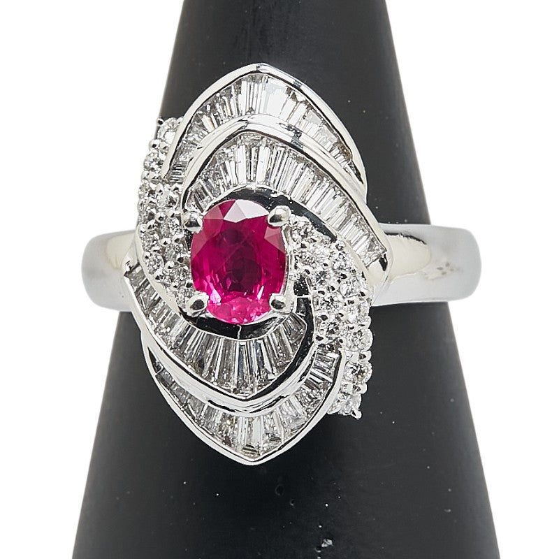 Pt900 プラチナ ピンクサファイア0.75ct ダイヤ0.90ct リング 指輪 レディース 11号 【中古】