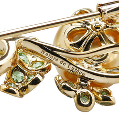 K18YG イエローゴールド ダイヤ0.15ct 白蝶真珠11mm グリーングロッシュラー1.15ct 三つ葉 クローバー モチーフ ブローチ レディース 【中古】