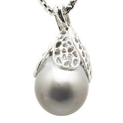 Pt900 プラチナ Pt850 プラチナ 黒蝶真珠16.4mm ダイヤ0.28ct ペンダントネックレス レディース 【中古】