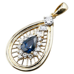 K18YG イエローゴールド サファイア ダイヤ 雫 モチーフ ペンダントトップ レディース 【中古】