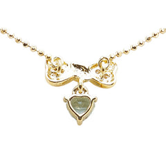 K18YG イエローゴールド アクアマリン ダイヤ0.07ct リボン ハート モチーフ ペンダントネックレス レディース 【中古】