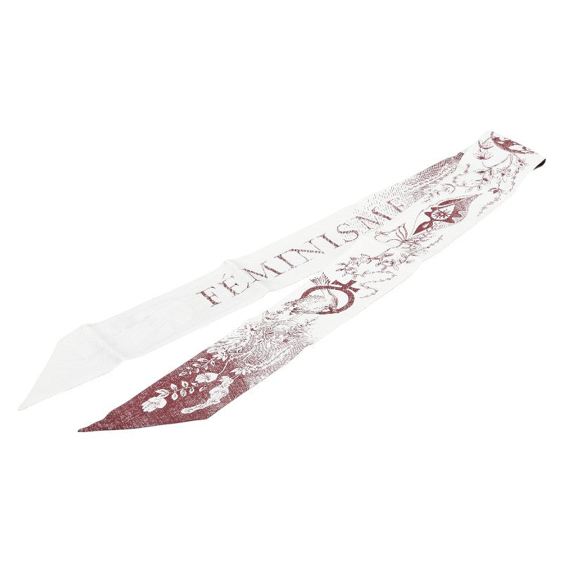 ディオール ミッツァ FEMINISME フェミニズム スカーフ ホワイト ワインレッド シルク レディース Dior 【中古】