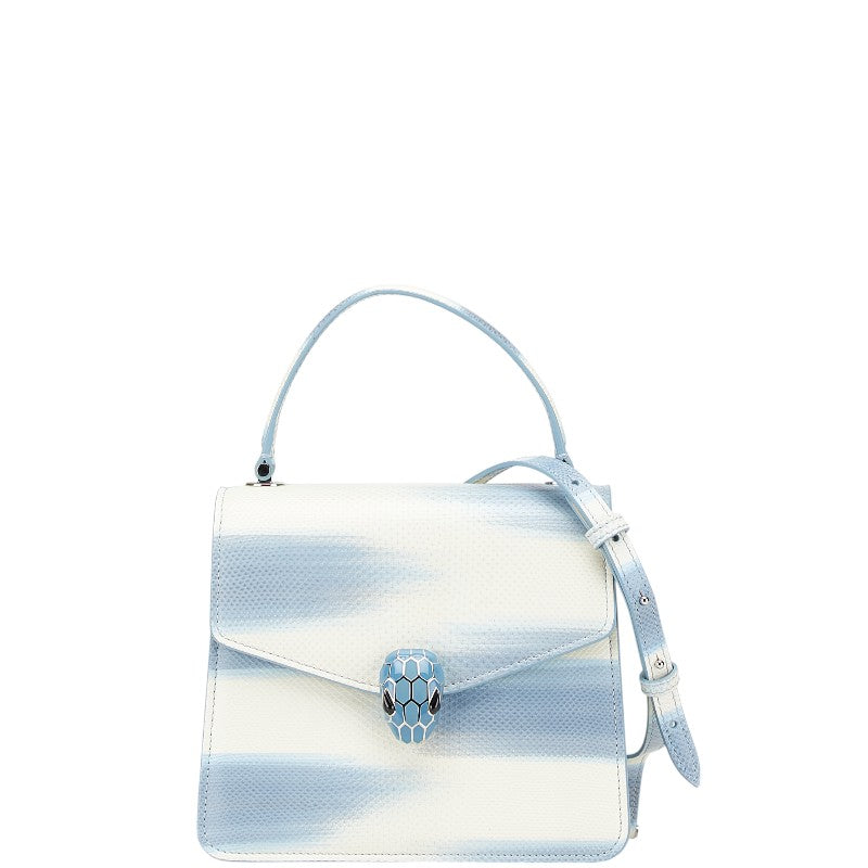 ブルガリ セルペンティ フォーエバー ハンドバッグ ショルダーバッグ 2WAY ブルー ホワイト レザー レディース BVLGARI 【中古】
