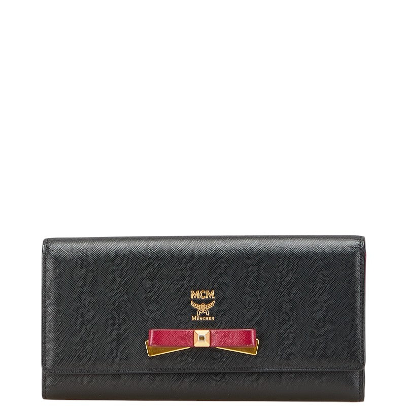 エム シー エム リボン 長財布 ブラック パープル レザー レディース MCM 【中古】