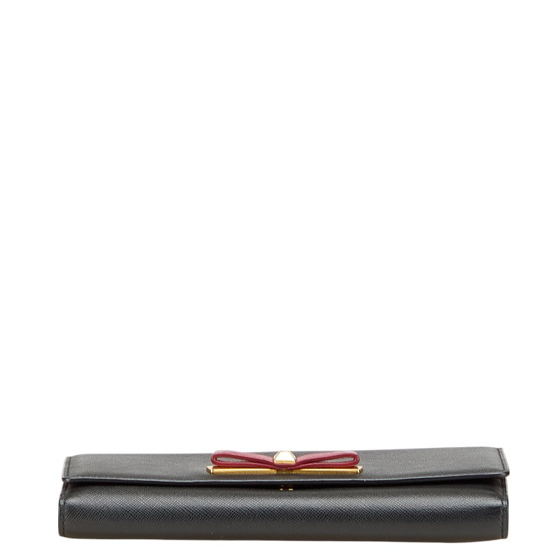 エム シー エム リボン 長財布 ブラック パープル レザー レディース MCM 【中古】
