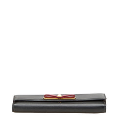 エム シー エム リボン 長財布 ブラック パープル レザー レディース MCM 【中古】