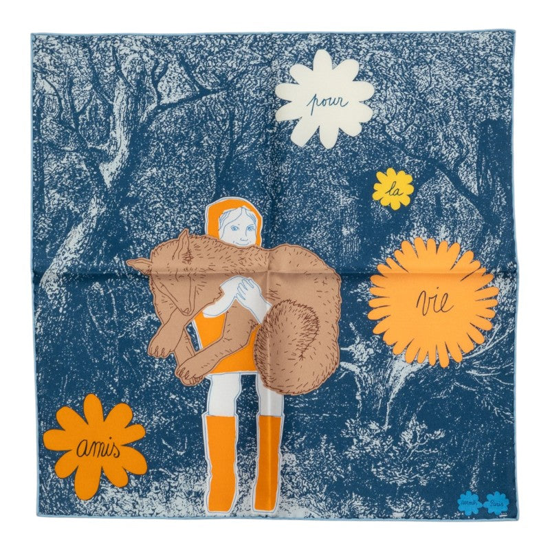 エルメス カレ45 ガヴロッシュ AMIS POUR LA VIE 生涯の友人 スカーフ ブルー マルチカラー シルク レディース HERMES 中古