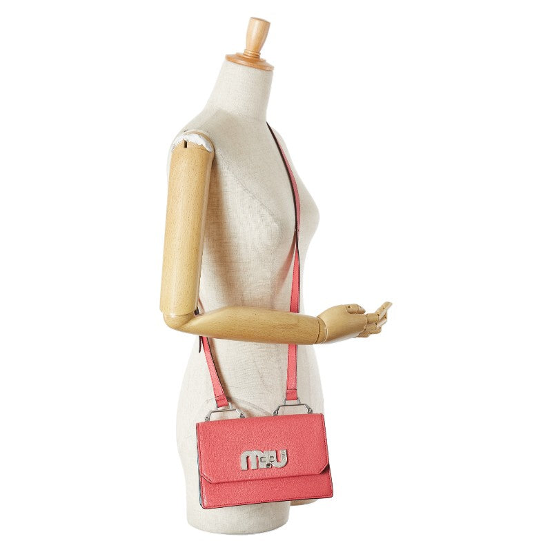 ミュウミュウ ロゴ 斜め掛け ショルダーバッグ 5BH087 ピンク レザー レディース MIUMIU 【中古】