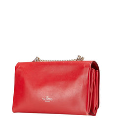 ヴァレンティノ スタッズ チェーン ショルダーバッグ レッド ゴールド レザー レディース VALENTINO 【中古】