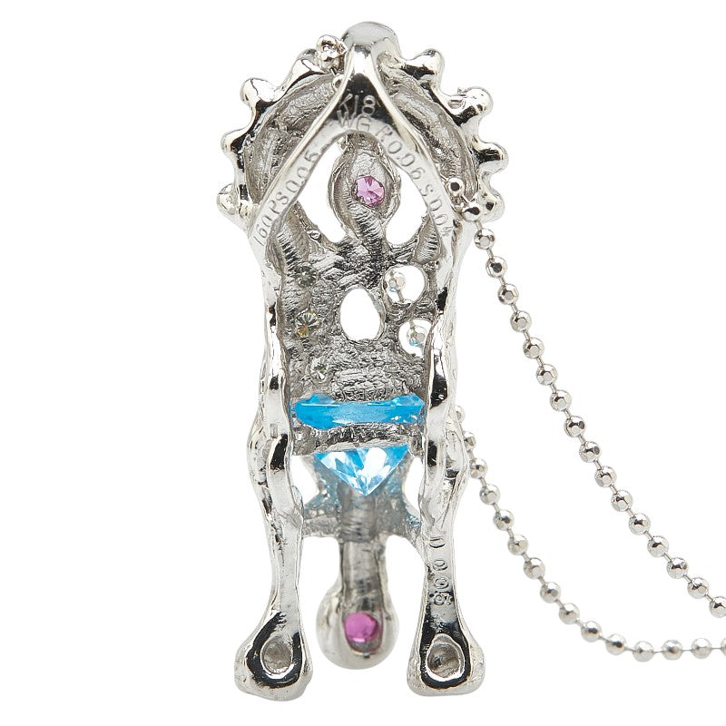 K18WG ホワイトゴールド ブルートパーズ1.60ct ダイヤ0.05ct ルビー0.06ct ピンクサファイア0.05ct サファイア0.04ct イス 椅子 モチーフ ペンダントネックレス レディース 【中古】