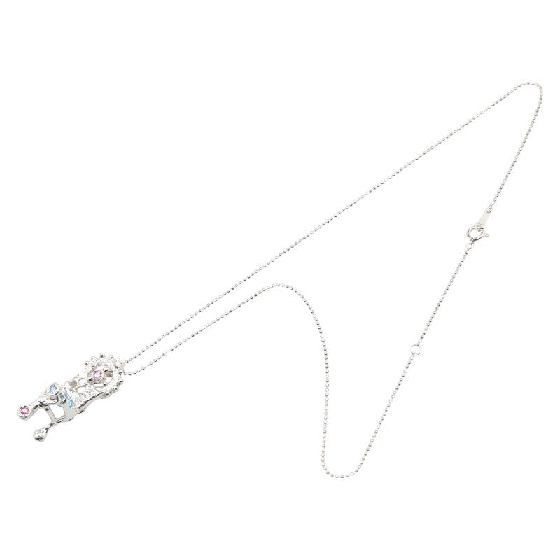 K18WG ホワイトゴールド ブルートパーズ1.60ct ダイヤ0.05ct ルビー0.06ct ピンクサファイア0.05ct サファイア0.04ct イス 椅子 モチーフ ペンダントネックレス レディース 【中古】