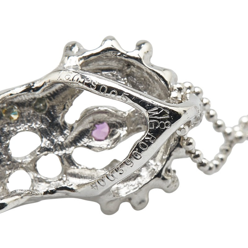 K18WG ホワイトゴールド ブルートパーズ1.60ct ダイヤ0.05ct ルビー0.06ct ピンクサファイア0.05ct サファイア0.04ct イス 椅子 モチーフ ペンダントネックレス レディース 【中古】