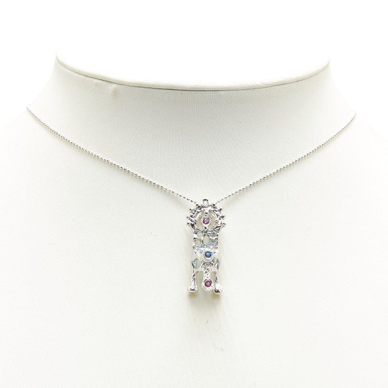 K18WG ホワイトゴールド ブルートパーズ1.60ct ダイヤ0.05ct ルビー0.06ct ピンクサファイア0.05ct サファイア0.04ct イス 椅子 モチーフ ペンダントネックレス レディース 【中古】