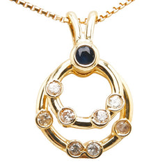 K18YG イエローゴールド サファイア ダイヤ 2連 リング ペンダントネックレス レディース 【中古】