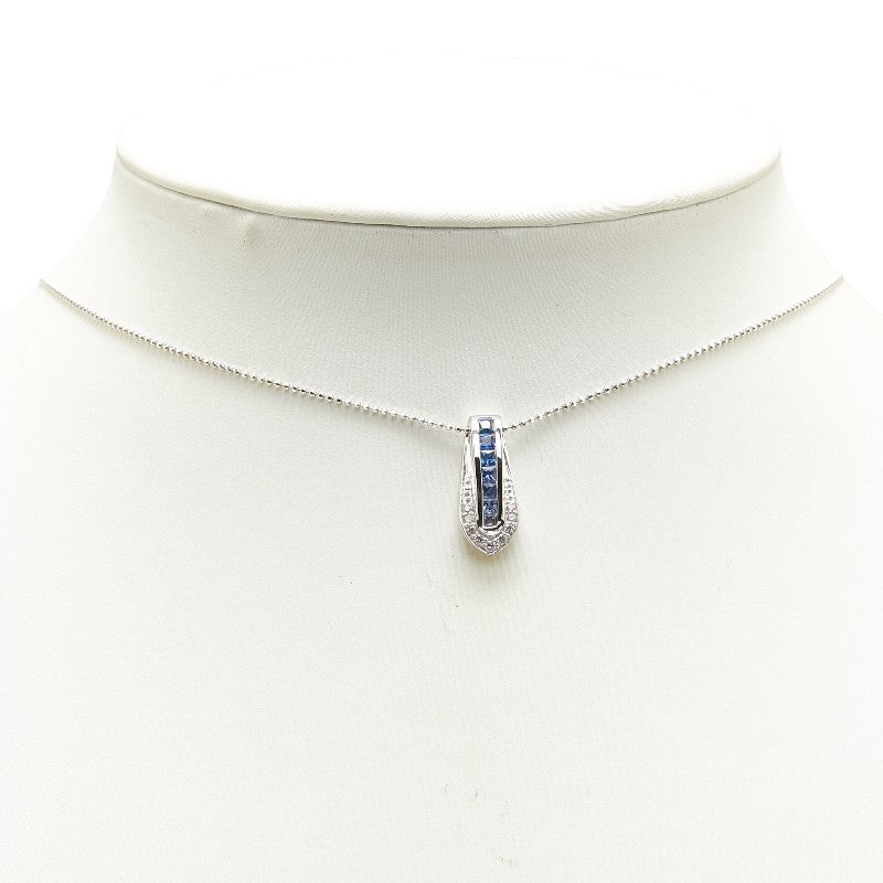 K18WG ホワイトゴールド サファイア0.50ct ダイヤ0.10ct ペンダントネックレス レディース 【中古】