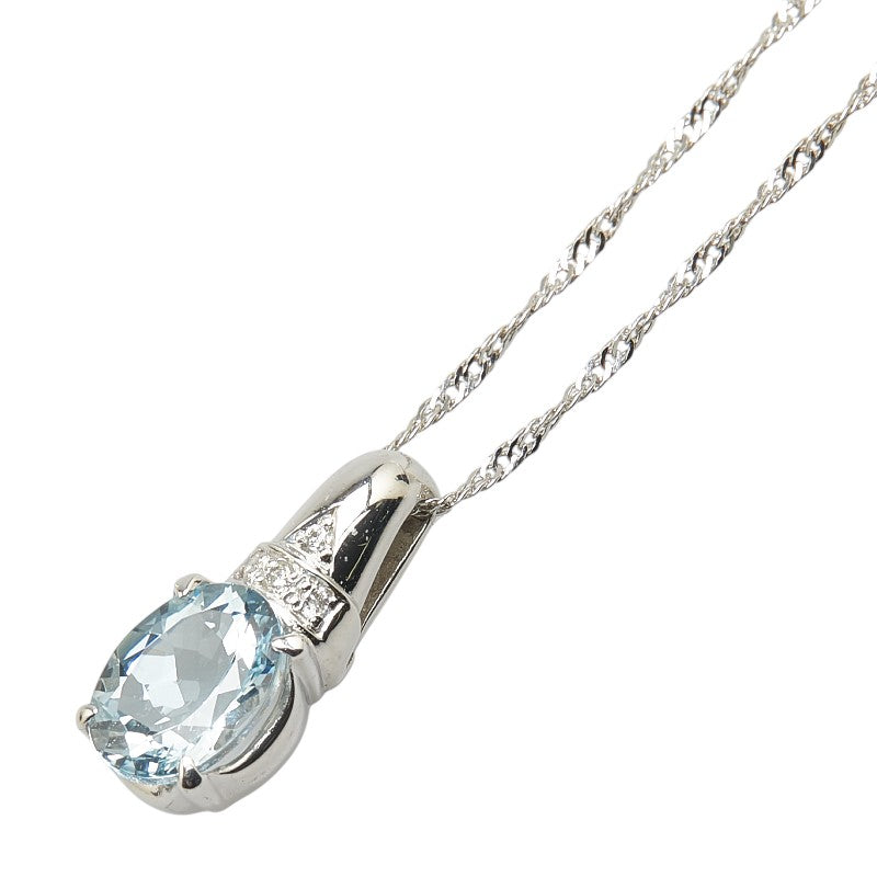 Pt1000 プラチナ Pt850 プラチナ アクアマリン1.70ct ダイヤ0.04ct ペンダントネックレス レディース 【中古】