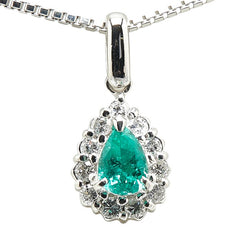 Pt900 プラチナ Pt850 プラチナ エメラルド0.40ct ダイヤ0.24ct ペンダントネックレス レディース 【中古】