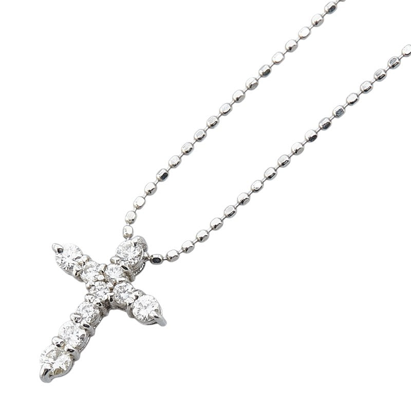 Pt900 プラチナ Pt850 プラチナ ダイヤ0.21ct Take up クロス 十字架 モチーフ ネックレス レディース 【中古】