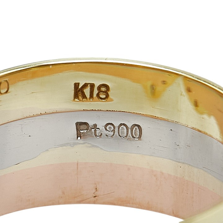 K18YG イエローゴールド K18PG ピンクゴールド Pt900 プラチナ/コンビ ダイヤ0.10ct スリーカラー リング 指輪 レディース 14.5号 【中古】