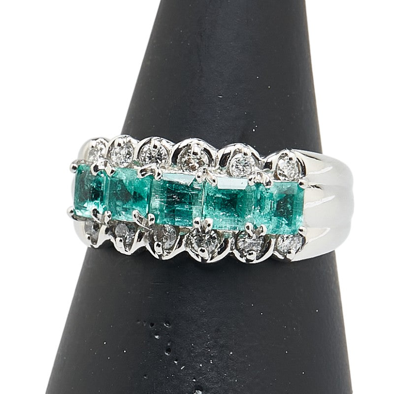 Pt1000 プラチナ エメラルド1.00ct ダイヤ0.30ct リング 指輪 レディース 12号 【中古】