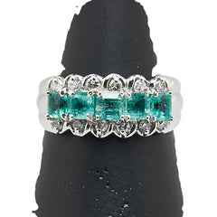Pt1000 プラチナ エメラルド1.00ct ダイヤ0.30ct リング 指輪 レディース 12号 【中古】