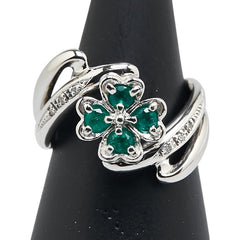 Pt900 プラチナ エメラルド ダイヤ0.04ct 四つ葉 クローバー モチーフ リング 指輪 レディース 11号 【中古】