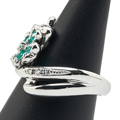 Pt900 プラチナ エメラルド ダイヤ0.04ct 四つ葉 クローバー モチーフ リング 指輪 レディース 11号 【中古】