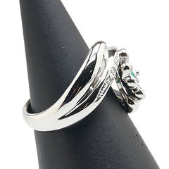 Pt900 プラチナ エメラルド ダイヤ0.04ct 四つ葉 クローバー モチーフ リング 指輪 レディース 11号 【中古】