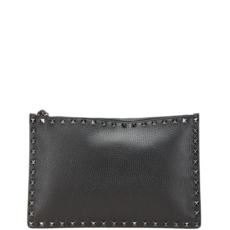 ヴァレンティノ ロックスタッズ クラッチバッグ ブラック レザー レディース VALENTINO 【中古】