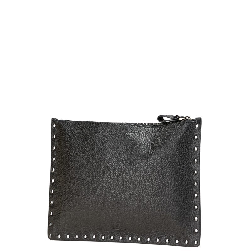 ヴァレンティノ ロックスタッズ クラッチバッグ ブラック レザー レディース VALENTINO 【中古】