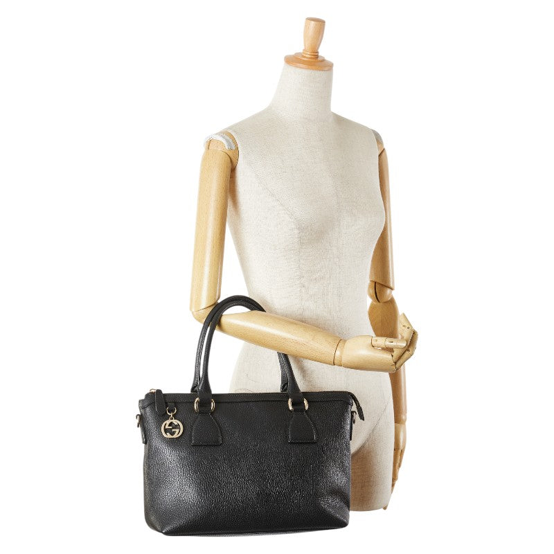 グッチ インターロッキングG ハンドバッグ 449659 ブラック レザー レディース GUCCI 【中古】