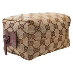 グッチ GGキャンバス ポーチ 29595 ベージュ ワインレッド キャンバス レザー レディース GUCCI 【中古】