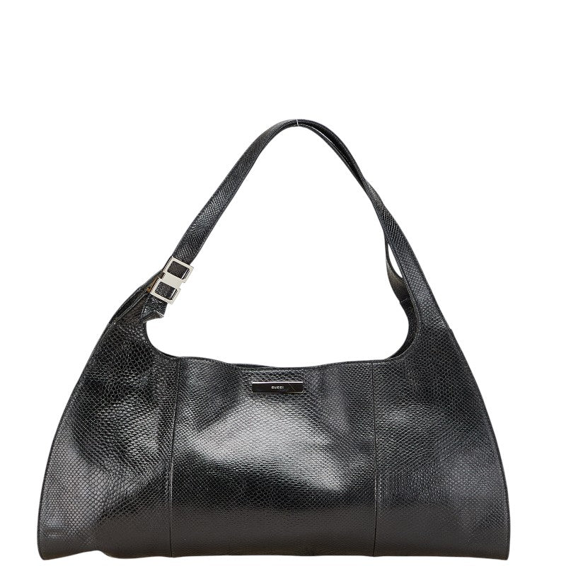 グッチ ロゴプレート パイソン 型押し ハンドバッグ 001 4245 ブラック レザー レディース GUCCI 【中古】