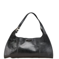 グッチ ロゴプレート パイソン 型押し ハンドバッグ 001 4245 ブラック レザー レディース GUCCI 【中古】