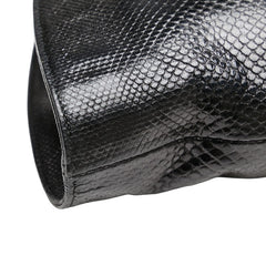 グッチ ロゴプレート パイソン 型押し ハンドバッグ 001 4245 ブラック レザー レディース GUCCI 【中古】