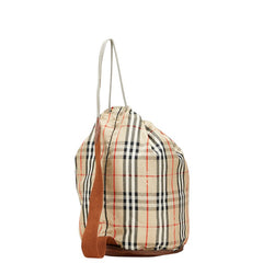 バーバリー ノバチェック シャドーホース ショルダーバッグ ナップサック パッカブル ベージュ ブラウン コットン レザー レディース BURBERRY 【中古】