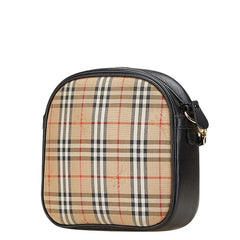 バーバリー ノバチェック シャドーホース ショルダーバッグ ブラック ベージュ キャンバス レザー レディース BURBERRY 【中古】
