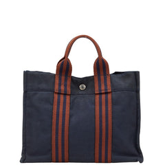 エルメス フールトゥPM ハンドバッグ トートバッグ ネイビー ブラウン キャンバス レディース HERMES 【中古】