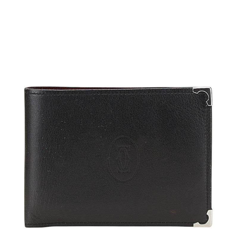 カルティエ マストライン 二つ折り財布 ブラック レザー メンズ CARTIER 【中古】