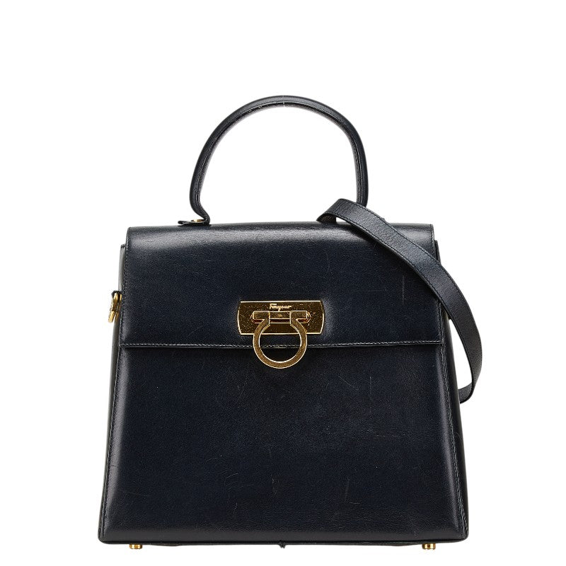 サルヴァトーレフェラガモ ガンチーニ ハンドバッグ ショルダーバッグ 2WAY E210536 ブラック レザー レディース Salvatore Ferragamo 【中古】