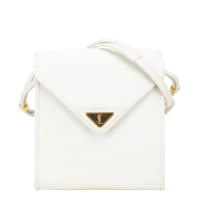サンローラン YSLモノグラム ショルダーバッグ ホワイト レザー レディース SAINT LAURENT 【中古】