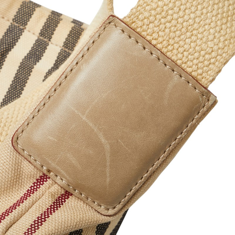 バーバリー ストライプ ワンショルダーバッグ ベージュ キャンバス レザー レディース BURBERRY 【中古】
